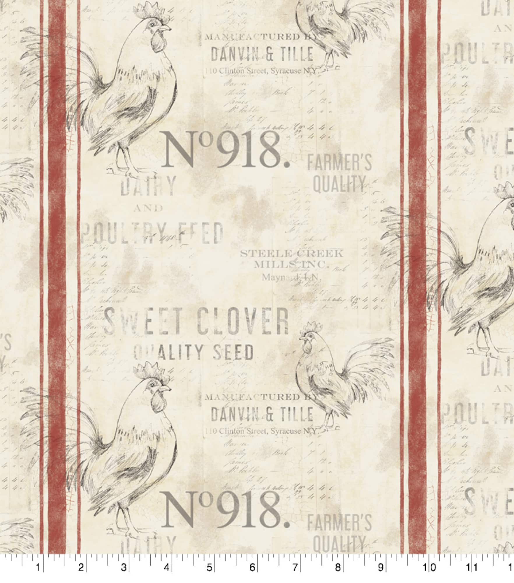 Susan Winget Farmhouse Rooster Feedsack Stripe Cotton Fabric